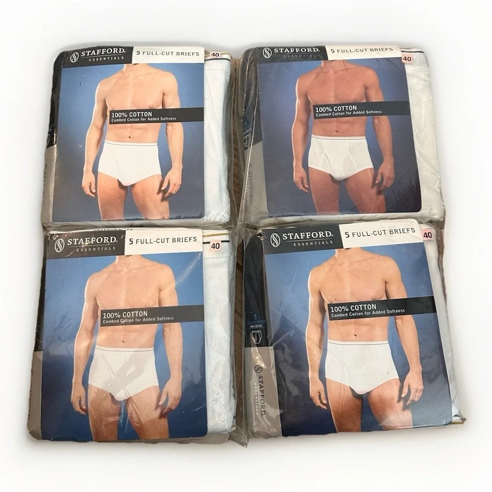 4 New Stafford 5 Pack White 100% Combed Cotton Full Cut Briefs 40 20 Pairs Total